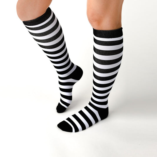 Black & White Striped Compression Socks - TheraWear
