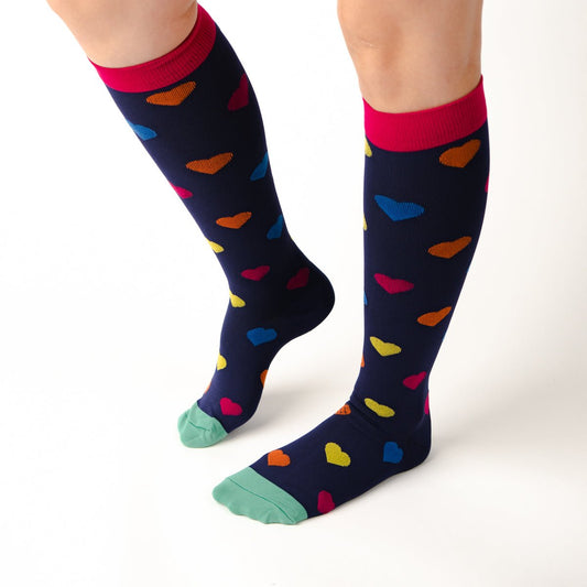 Navy Hearts Compression Socks - TheraWear